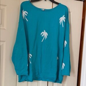 Belle by Kim Gravel Teal Palm Tree Sweater